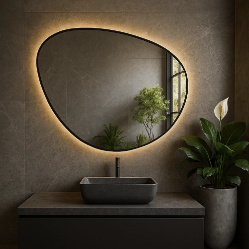 Lustro GARDEN FRAME – Lustro o Nieregularnym Kształcie z Podświetleniem LED | Nowoczesne Lustro do Łazienki, Przedpokoju i Salonu – Emra Wood